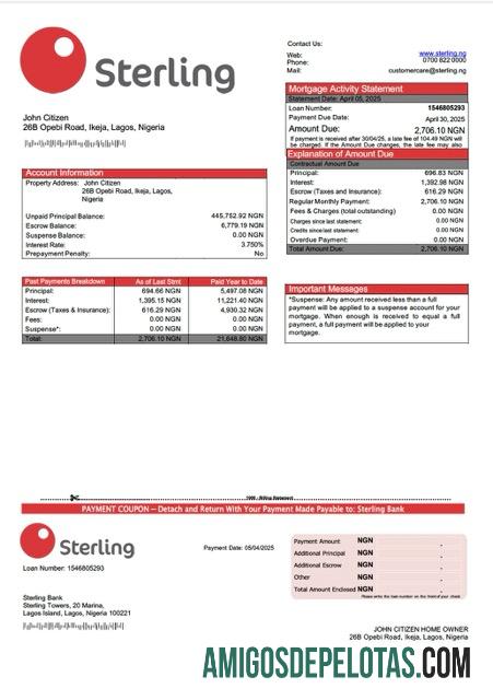 para download Modelo Word e PDF de extrato de hipoteca do Nigeria Sterling Bank